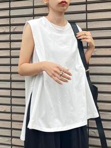 FRIFUL 女士休闲无袖开衩背心 - 白色 - 查看 6