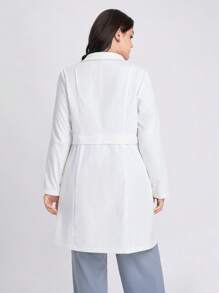 Scrubzie Plus Size Anti-Wrinkle, Moisture-Wicking Criss-Cross Wrap Women's /Lab Coat, White Coat - White - View 2