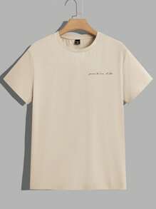 Manfinity Homme طقم تي شيرت وشورت كاجوال للرجال مع طباعة أشجار النخيل والحروف، مقاس قياسي، ملابس علوية بلون كاكي وأسفل بلون أسود، ملابس مريحة