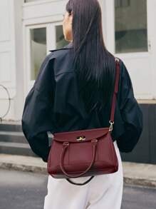 时尚百搭手提包通勤包，时尚勃艮第包，时尚女士包包优雅 - 酒紅色 - 查看 4