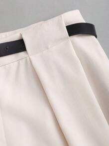 Sweetra Women's Apricot Metal Waist Belt Decor Commuting Versatile Casual Pleated Straight Leg Pants, Spring/Summer,Women Casual, Daily, Commute, Shopping Waist Design Pants