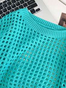 Áo len dài tay cổ tròn rộng rãi màu trơn cho bé gái tuổi mới lớn - Màu xanh ngọc - Xem 3