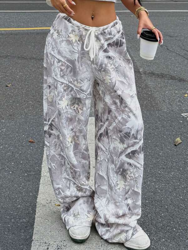 Muchica Printed Knit Women's Wide Leg Sweatpants, Casual & Fashionable, Suitable For Summer