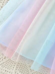 SHEIN 1 pezzo Elegante abito da festa per ragazze rosa con vita vita arricciata, fiocco, maniche a campana in tulle colorato, adatto per ragazze dolci