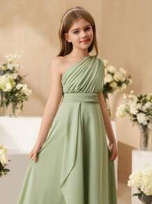 SHEIN Tween-Mädchen Elegantes Blumenkleid aus Tüll für Hochzeitsfeiern mit Schal, Prinzessinnen-Ballkleid für Teenager