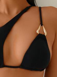 SHEIN Swim Bộ bikini gợi cảm màu trơn sang trọng dành cho nữ, thích hợp đi hồ bơi, bãi biển, tắm nắng, ngày lễ, tiệc tùng - Màu xanh bạc hà - Xem 4