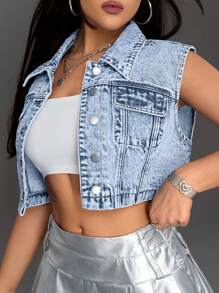 SHEIN ICON 女士单排扣休闲短款牛仔夹克，百搭