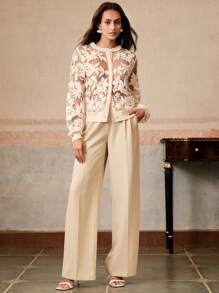 Anewsta Elegant Women's Embroidered Cardigan, Suitable For Spring, Festival, Holiday, Vacation - Apricot - View 3