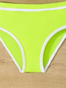 SHEIN Tween Girls' Summer Vacation Beach Contrast Trim Bikini Set - Yellow - View 6
