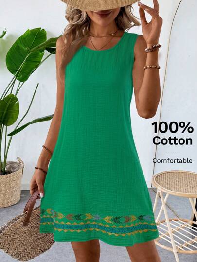 EMERY ROSE Women's Summer Linen Textured Apricot Sleeveless Casual Beach Holiday Sundress,Summer Dresses For Women