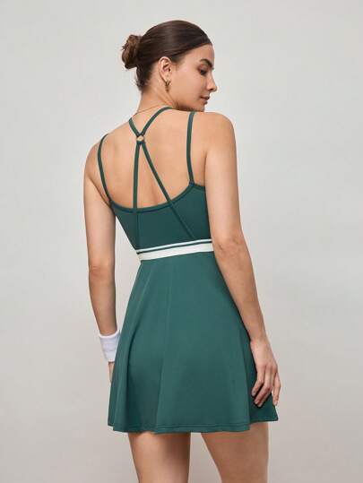 Activina Women's Pleated Contrast Color Camisole Daily Workout Casual Dressathletic Dress