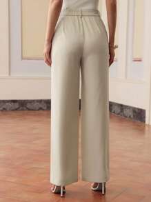 ZEYLAH Pantalones rectos de tela tipo 'commuter' para mujer con bolsillo lateral con abertura y color liso