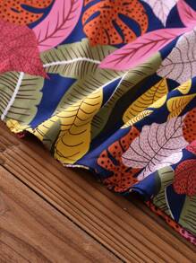 Celure Women Plus Size Floral Print Cuff Hem Round Neck Pullover Blouse - Multicolor - View 3