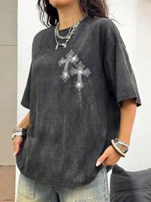 Coolane Camisetas largas con estampado de diamantes brillantes y estilo vintage de conciertos y festivales musicales de verano de mujer para el estilo callejero Y2K