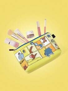 TOM & JERRY X SHEIN Yellow Cartoon Storyboard Print Zipper Stylish Storage Bag - Yellow - View 2