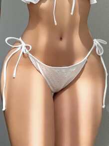 Swim Mod Bộ đồ bơi 2 mảnh vải dệt kim jacquard màu trắng họa tiết tam giác xếp nếp đi biển mùa hè dành cho nữ, có dây buộc bên hông - trắng - Xem 8