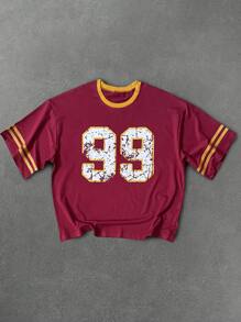 Aesthetic Post--Men's Casual Number Print Regular Fit Short Sleeve T-Shirt - Burgundy - View 3