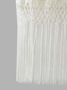 Maija Women's White Ivory V-Neck Fringed Pendant Hem Spring&Summer Bohemian Chic Elegant Vacation Holiday Autumn Fitted Tie-Up Maxi Knitted Dress - White - View 9