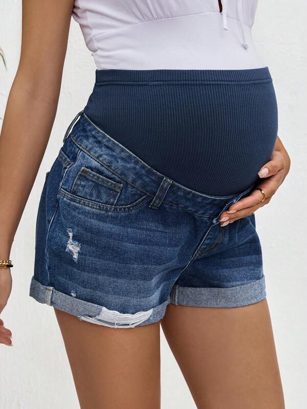 SHEIN Gestrickte Umstandsshorts mit Bauchstützrolle und aufgerolltem Saum für schwangere Frauen, Strandoutfits für Umstandsmode, Sommer-/Sommeroutfits für Frauen, geeignet für Partys, Urlaube, Dates, Valentinstag, Nachmittagstee, geeignet für Sommer, Frühjahr-Sommer-Strandoutfits, Modekleidung, Muttertag/Mama/Mutter/Muttis Tag/Mami/Mutti Geschenk