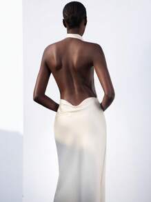 Aveloria Modichic 2025 farbiges elegantes Satinkleid mit offenem Rücken und tiefem Ausschnitt für Partys - Weiss - Übersicht 2