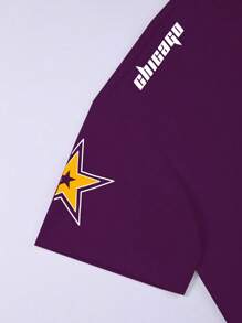 Manfinity Campus Court 宽松男士数码印花短袖 T 恤 - 紫色 - 查看 7