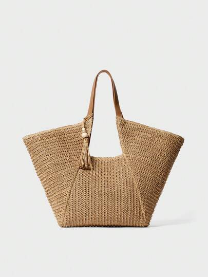 SHECARRY Women's Bohemian Style Large Capacity Woven Tote Bag, Perfect For Beach Vacation, Travel, Shopping, And Vacation Essentials