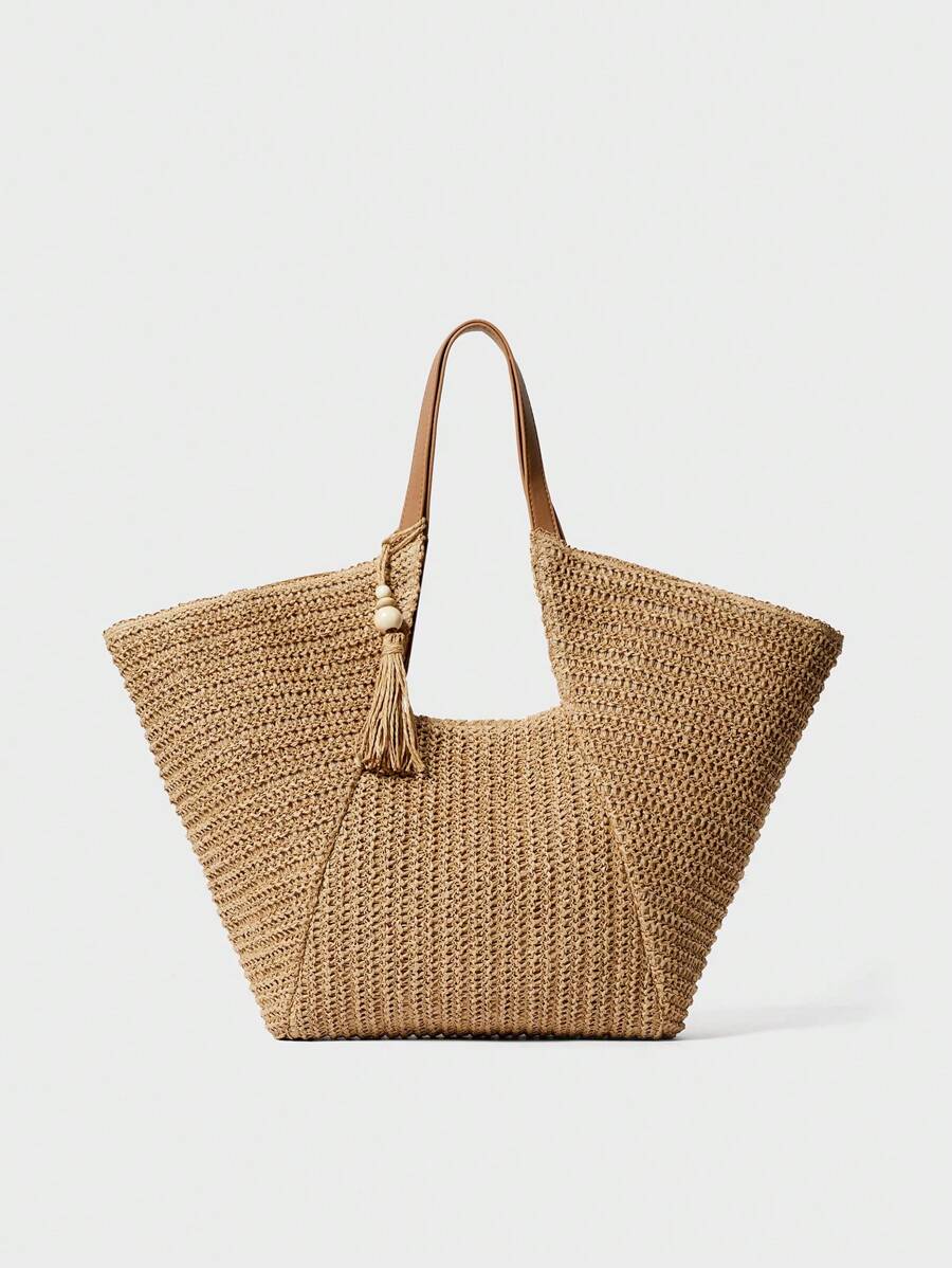 SHECARRY Túi Tote Dệt Phong Cách Bohemian Sức Chứa Lớn Cho Nữ - Màu be - Xem 1