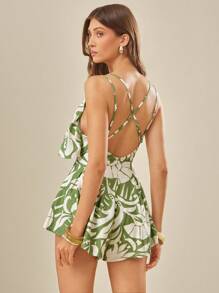 L'Amorae 女式可爱夏季优雅度假印花热带花卉连体衣