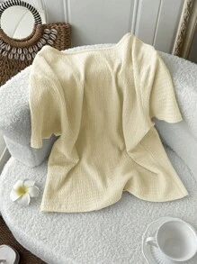 SHEIN LUNE 女士淡黄色前系带针织上衣T恤，性感可爱休闲时尚 - 杏色 - 查看 2