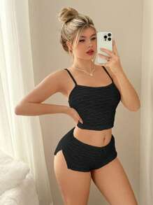 Sweetina Trang phục hai mảnh dành cho phụ nữ mặc hàng ngày - màu đen - Xem 3