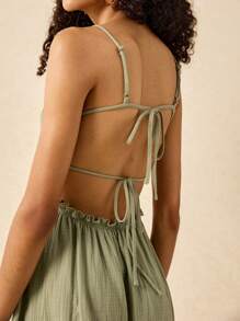 Poéselle 女士连衣裙 棉质露背系带 A 字下摆连衣裙 女士连衣裙 可爱连衣裙 露背褶皱短裙，纯色，细肩带，休闲简约，适合日常穿着 女士连衣裙 绿色连衣裙 夏季女装 夏季女装 夏季连衣裙 波西米亚风海滩女装 海滩女装 春季女装 夏季服装 鼠尾草绿色连衣裙 节日服装 绿色女装 夏季服装 春季服装 西式连衣裙 - 綠色 - 查看 5