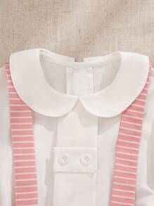 SHEIN French Retro Gentleman Boys 2pcs Set: Collared Short Sleeve Shirt + Striped Suspender Pants, Fashion Gentleman Elegant Suit For Summer Party & Occasions