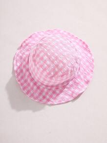 SHEIN Playful Pals Bộ đồ liền thân kẻ caro thường ngày cho bé gái, mùa hè - Hồng - Xem 8