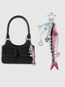 ROMWE Kawaii 1pc Handmade Vacation-Style Creative Ocean Series Fish Keychain, Bionic Fishing Lure, Lure Fishing Multi-Hook Pendant - Multicolor - View 2