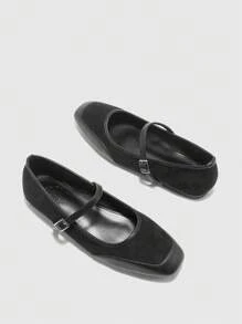 CUCCOO BIZCHIC Elegant Black Simple Square Toe Flat Shoes, Casual Minimalist Comfortable Slip-On Flats For Women, Suitable For Office, Commute, Formal Occasions For Christmas Spring Shoes - Black - View 9