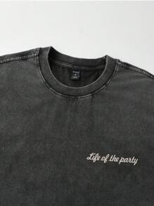 ROMWE MEN Street Life 2pcs/Set Men's Letter Print Short Sleeve T-Shirt And Shorts Set - Black - View 4