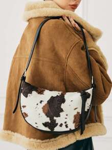 SHECARRY Women Fashion Casual Cow Print Shoulder Bag, Casual Cow Print Pattern Purse For Women