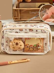 1 túi đựng bút trong suốt dung tích lớn Capybara Clamshell, hộp đựng bút chì học sinh có thiết kế khóa kéo nhiều lớp, có thể đựng 80 cây bút, có thể dùng để đựng phụ kiện văn phòng phẩm để bàn và các túi đựng khác (Một số tùy chọn không bao gồm phụ kiện!) Túi đựng đa năng dễ thương, hộp đựng bút chì, túi đựng mỹ phẩm đi học, văn phòng phẩm, mỹ phẩm, sản phẩm chăm sóc da, cọ, tiền xu, đồ dùng nhỏ, trở lại trường, đồ dùng học tập - Cà phê nâu - Xem 8