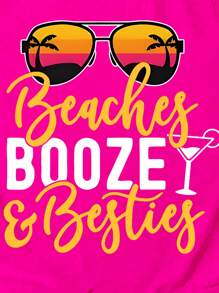 SHEIN LUNE Plus Size Summer Casual Letter Printed Tank Top - Hot Pink - View 3