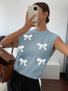 SHEIN Frenchy Women's Casual Bow Knit Vest Winter