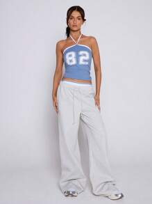 MUSERA 数字印花露背上衣街头风学院风春夏休闲假日可爱度假图案T恤节日秋季