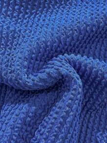 SHEIN TEENGIRL Blue Textured Metal Decor Fashionable Beachside Vacation Halter Bikini Set - Blue - View 7