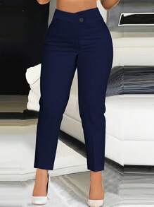 INAWLY Calça casual feminina com cós assimétrico e cor sólida, adequada para o verão