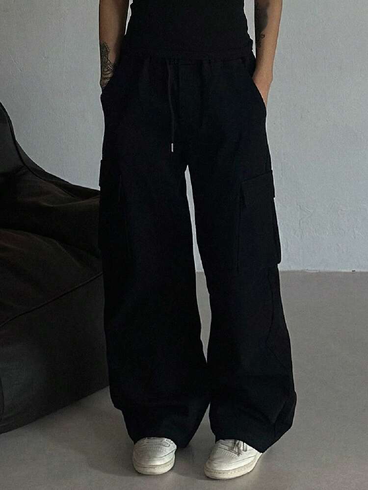 Women's Solid Color Front Tie Pocket Simple Casual Loose Pants Fall
