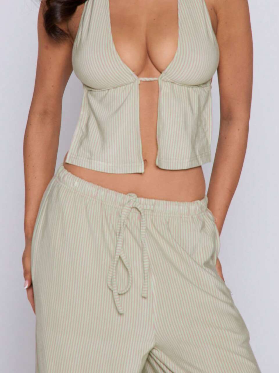 Calça Casual de Perna Larga com Cordão na Cintura Média, Parte de Baixo do Conjunto Apenas, Verão Fofo Férias