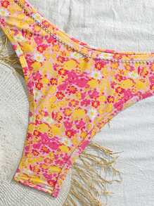 Swim Mod 大码女式两件套露背系腰随机印花比基尼套装，性感三角杯泳装，适合海滩、泳池、温泉