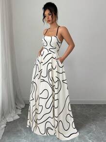 Elenzga 女式露背交叉肩带波尔卡圆点印花连衣裙 - 白色 - 查看 2