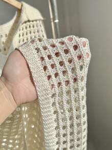 Comfortcana 秋冬大码女纯色镂空落肩宽松针织毛衣