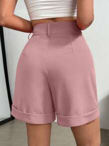 SHEIN Clasi Quần short thường ngày xếp ly màu trơn cho nữ, đa năng - Bụi hồng - Xem 2