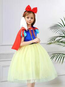 Disfraz de princesa para niñas preadolescentes con falda de tul abullonada, manga de globo y capa abombada para actuación en el escenario